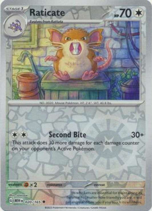Scarlet & Violet 151 #020/165 Raticate (Reverse Holo)
